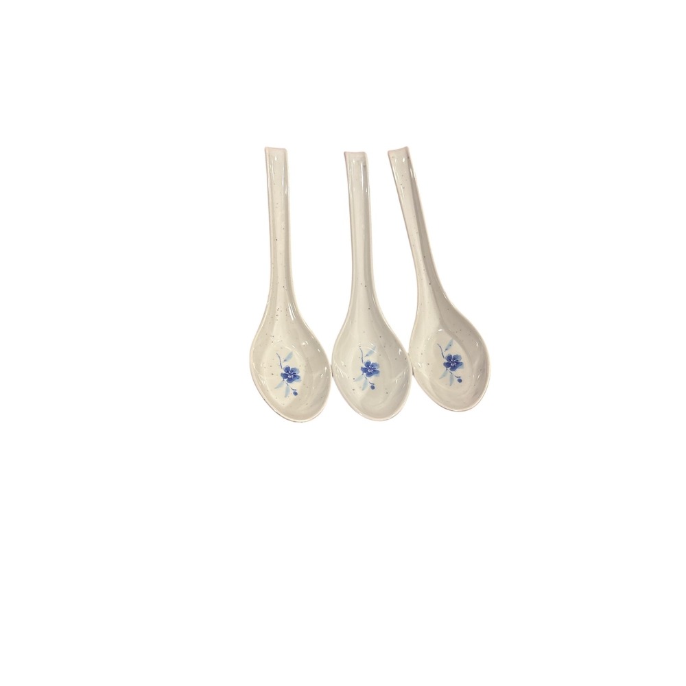 Flowerware Melamine Spoons Blue Floral Set of 3‎ Asian Soup Ramen Ladle